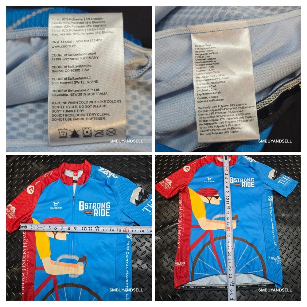 Cuore BStrong Ride Cycling Jersey Mens Small Blue‎ Red Full Zip Short Sleeve S